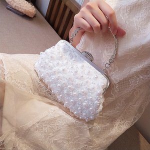 Pearl Flower Silk Handbag Women's Evening <b>Clutches</b> Bag Bridal <b>Wedding</b> Purse Party Prom Glitter Bling Rhinestone Metal Frame Bag - Product Image 3