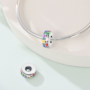 Abalorios de mariposa, flor y mariquita con clip, de cobre bañado en plata, con circonitas y esmalte, tipo tope, para pulsera - Product Image 5