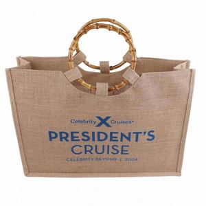 Bolsa de Yute Portátil Personalizada Profesional con Asa de Bambú para Compras - Product Image 5