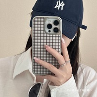 Coque de téléphone portable antichoc en époxy à motif écossais gris pour iPhone 17 Pro Max/15 Plus/14/13/16 avec design électroplaqué