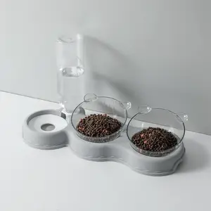 Ciotola per cibo per gatti con doppia ciotola per cani in plastica 3 in 1 durevole con mangiatoia automatica per l'acqua/mangiatoia per animali domestici 3 in uno