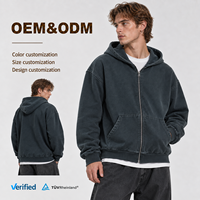 Veste streetwear pour homme surdimensionnée à manches longues avec poche kangourou, fermeture éclair, style rétro décontracté, de haute qualité, personnalisée ODM, effet délavé à l'acide