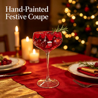Flûtes en verre personnalisées de Noël, motif dessin animé mignon et élégant, dessinées à la main, 280 ml, à long pied, bord rouge, transparentes, pour fêtes, maison et bar