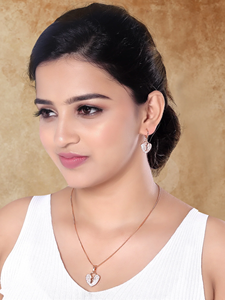 Collier pendentif avec boucles d'oreilles en or rose plaqué de haute qualité, serti de diamants américains étincelants en zircon CZ, pour femmes - Product Image 2