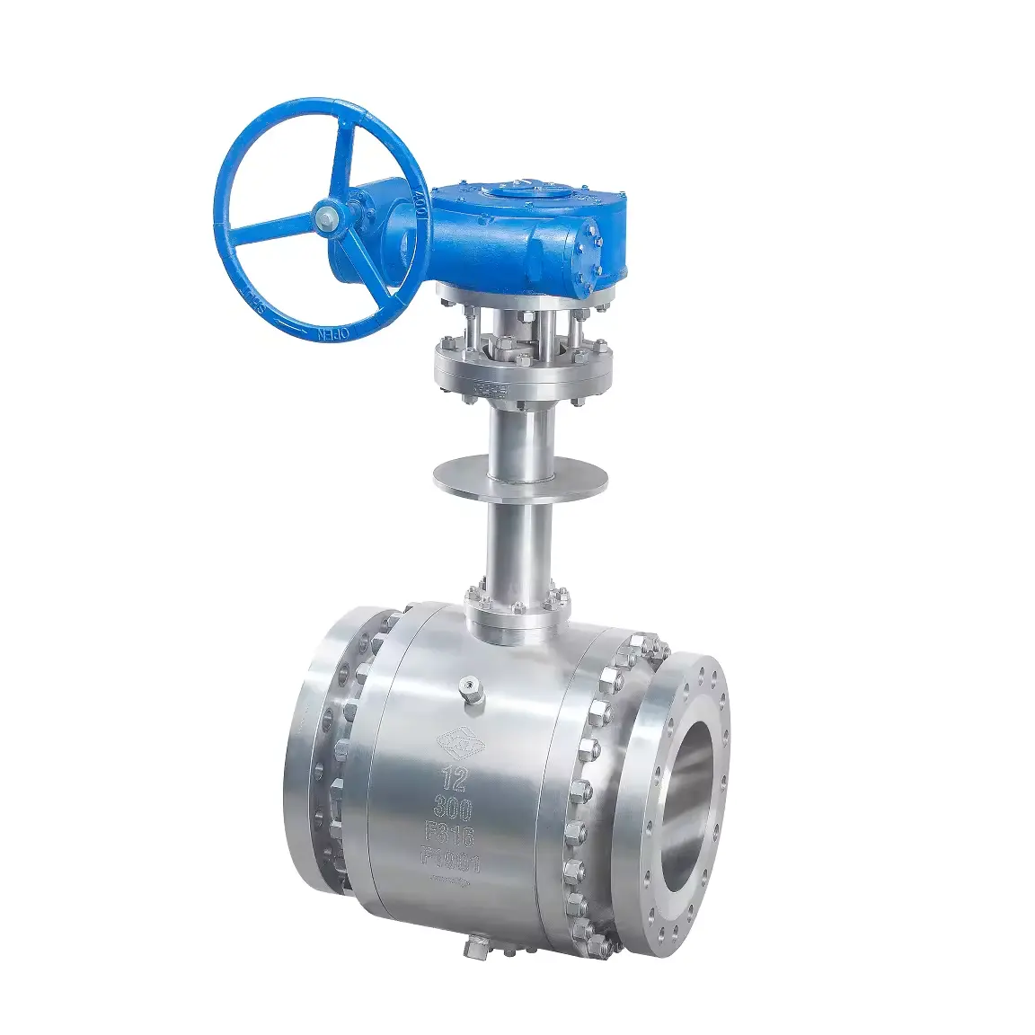 300LB 12" Cryogenic API 6D Split body design Trunnion type Ball Valve Gear operation