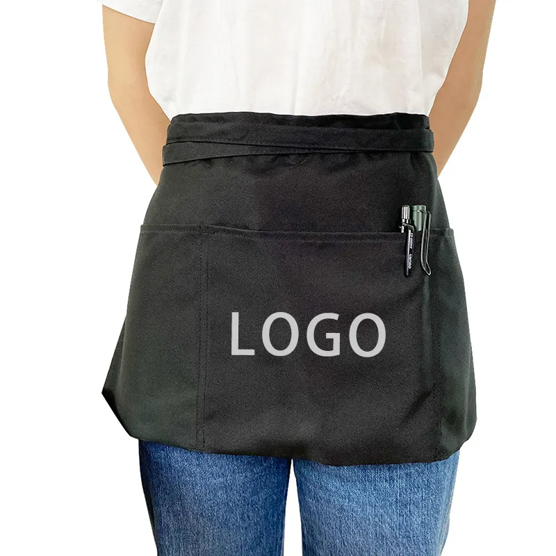 Grembiuli in vita per Server corti con Logo stampato personalizzato impermeabile con 3 tasche per grembiule da cameriera da lavoro per donna e uomo