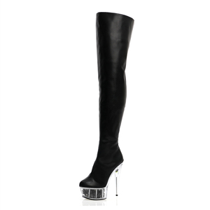 <span class=keywords><strong>Bottes</strong></span> à plateforme de 15 cm, taille grande, rétro, 6 pouces, bout rond, au-dessus du genou, sexy, fétiche, travestissement, boîte de nuit, danseuse exotique, femme - Product Image 2