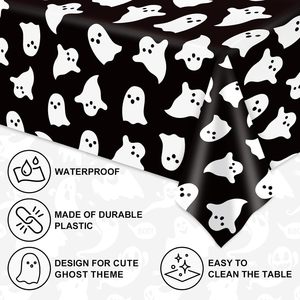 Halloween Ghost <b>Tablecloth</b> 137x274 <b>Rectangle</b> Black White Cartoon Reusable Indoor Decoration - Product Image 5