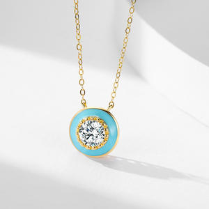 Collar con Colgante Individual Personalizable en Plata de Ley S925 con Circonita Redonda y Esmalte Azul, Versión en Cobre, Regalo para Mujer - Product Image 3