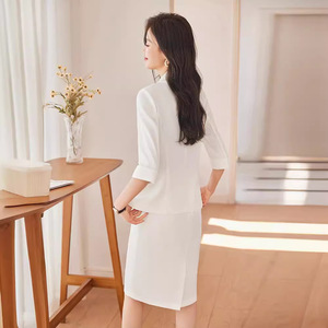 Women's Spring Suit Set Korean Style Office Lady Three Quarter Sleeve Midi Skirt Anti-Wrinkle Polyester Satin Casual - Product Image 4