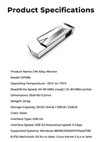Penawaran Flash USB 3.0 Alloy Warrior DP096 U Disk 32GB-256GB Kecepatan Tinggi Tahan Temperatur Garansi 2 Tahun