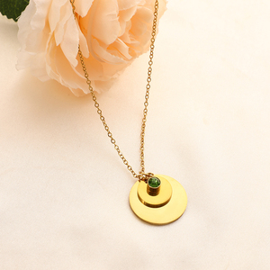 Kustom kosong baja nirkarat ukiran nama lingkaran ganda liontin kalung untuk wanita Dainty Batu lahir cakram kalung perhiasan hadiah - Product Image 3