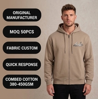 Sweat-shirt à capuche zippé épais pour homme, personnalisable avec logo brodé, style streetwear, en tissu éponge délavé à l'acide, coupe oversize