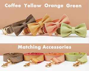 Collar de Perro Personalizado de Terciopelo Amarillo Sólido con Lazo, Juego de Correa con Nombre Grabado, Hebilla Metálica, Regalo Único de Cumpleaños para Cachorros - Product Image 4