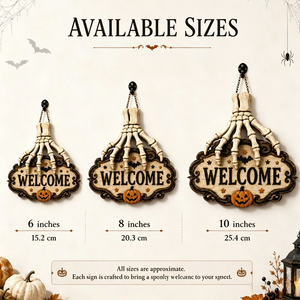 Placa de Bienvenida de Madera Estilo Gótico Rústico para Halloween con Adorno de Garra de Esqueleto, Calabaza de Jack O' Lantern y Murciélago, Regalo de Recuerdo para Fiestas - Product Image 4