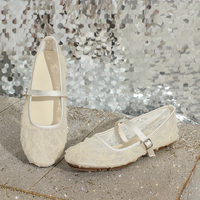 Chaussures plates de ballet blanches ajourées respirantes à la mode, avec bride réglable en dentelle et boucle, pour fêtes et occasions décontractées, vente en gros