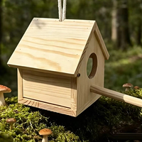 Nichoir suspendu en bois massif naturel avec perchoir, résistant aux intempéries, pour jardin, cour, abri pour oiseaux sauvages, décoration