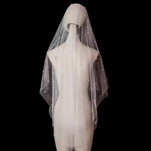 Broche Voile De Mariée Double Couche Blanc Vintage Perle Classique Voyage Shoot Mariage Chapeaux - Product Image 3