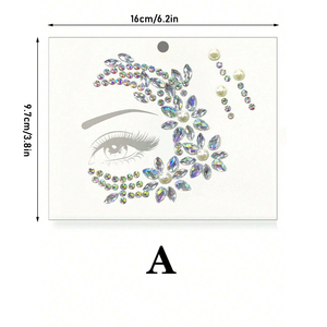 Adesivi per il Viso con Gemme e Strass Sexy e alla Moda, Tatuaggi Temporanei Autoadesivi con Stampa Digitale per Arte Corporea - Product Image 6