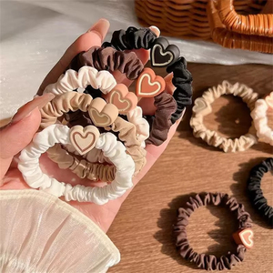 Elastici per capelli a forma di cuore in seta color caffè, stile coreano, dolce accessorio per capelli, lunghezza normale - Product Image 6