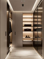 Meubles de chambre modernes, design personnalisable, armoire ouverte en MDF blanc en forme de U, portes à panneaux plats, coiffeuse pour hôtel et salle à manger