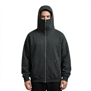 Unique Balaclava Style Men's Ninja Hoodie High Quality 420g 100% Cotton <b>Velour</b> Oversized Half Zip Hoodies <b>Sweatshirt</b> Winter Warm - Product Image 1