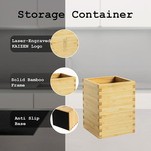 Kitchen Counter Cooking Tool Crock Organizer Natural Bamboo Utensils <strong>Holder</strong> with Anti Slip Base - Product Image 5