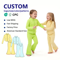 Vêtements de sport pour enfants avec logo personnalisé, pantalon évasé, veste zippée intégrale, ensemble de vêtements de sport 2 pièces pour filles, tenue de yoga