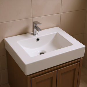 Lavabo de Cerámica para Baño, Rectangular de 24 Pulgadas, Sobre Encimera, Un Solo Orificio, Diseño Minimalista - Product Image 2