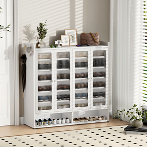 Armoires à chaussures modernes en métal <span class=keywords><strong>avec</strong></span> 4 <span class=keywords><strong>portes</strong></span> en verre Étagères réglables Design démontable-Porte-chaussures en acier peu encombrant pour le salon - Product Image 1