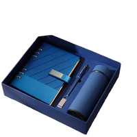 Cadeau VIP personnalisé : Clé USB avec boîte de luxe, agenda 2026, carnet en cuir PU bleu foncé A5 avec stylos, bloc-notes et gourde