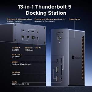 Base UGREEN <span class=keywords><strong>Thunderbolt</strong></span> 5, 13 en 1, Transferencia de 120 Gbps, Pantalla Única 8K, Pantalla Dual 6K a 60 Hz, Carga Máxima de 140 W, 2.5GbE, SD/TF 4.0 - Product Image 2