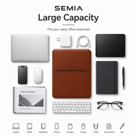 Housse pour ordinateur portable SEMIA en cuir PU huilé, grande capacité, portable, avec support et fermeture réglable pour MacBook