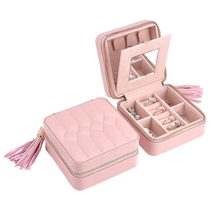 Wolf Small Pink PU Leather Jewelry Gift Box Rings Earrings Necklace Accessories Travel Case
