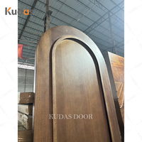 Porte ronde en bois massif avec cadre, design traditionnel américain en chêne rouge et noyer, pour la maison résidentielle