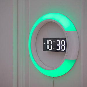 EMAFモダンな室内装飾ファッション3D吊り下げ式電気アートデジタル12インチミラーサンネオンナイトアラームスヌーズLEDウォールクロック - Product Image 5