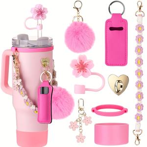 Set Aksesoris Tumbler Fashionable 40oz US RTS 12set/karton dengan Tali Pegangan Kepang, Sedotan, Gantungan Kunci, Alas Karet - Product Image 1