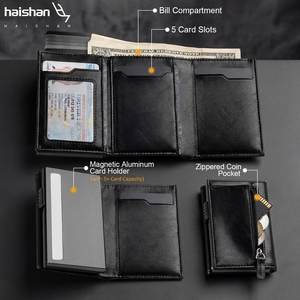<span class=keywords><strong>Porte</strong></span>-cartes magnétique en PU avec poche à <span class=keywords><strong>monnaie</strong></span>, blocage RFID, portefeuille pop-up professionnel pour hommes - Product Image 2