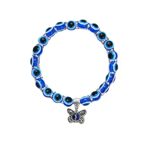 Wholesale New Fashion Retro Blue Eyes Beads Lucky Bracelet Hand Shape Silicone Bracelet Jewelry Men And Women Couple Custom