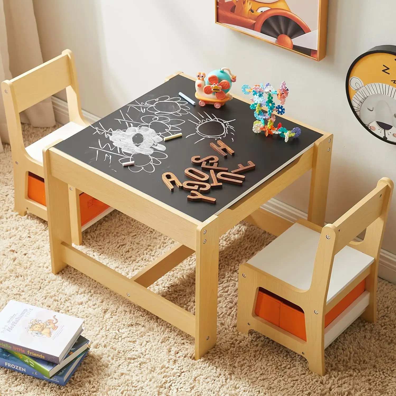 Juego de mesa y silla sensorial desmontable para niños, mesa de dibujo de madera 3 en 1 para niños pequeños con cajones de almacenamiento