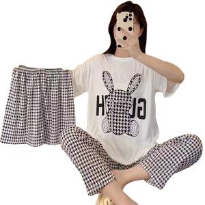 Conjunto de pijamas con estampado de animales de dibujos animados para mujer al por mayor de fábrica, conjunto de tres piezas suelto informal bonito, ropa de dormir - Product Image 5