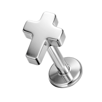 Piercing Labret à dos plat en titane ASTM F136 avec croix, filetage interne, plaqué or PVD, pour hélix, conque, lèvre