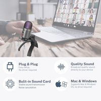 Mikrofon Stereo RGB Portabel, Mikrofon Kondensor Profesional Komputer dan Ponsel Pintar Mike Studio Kondensator USB untuk Komputer dan Ponsel Pintar
