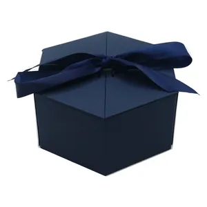 Custom Luxury Double Open Door Photo Honey Candle Gift Packaging Rigid Paper Box Hexagon Gift Box with Ribbon Closure