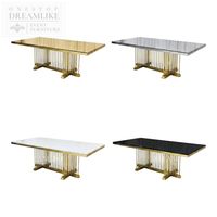 Ensemble de table à manger longue de luxe moderne en acier inoxydable doré avec plateau blanc pour événements et mariages, fournisseur de location, OEM ODM, commande en gros, ROI élevé