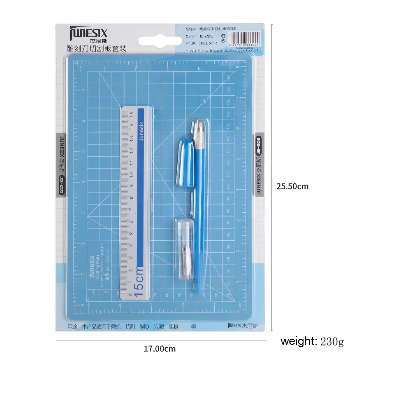 Meigong pisau pena memotong Pad Set A5 pelat pemotong ukiran pisau penggaris aluminium tiga Set