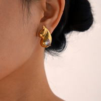 Boucles d'oreilles pendantes personnalisées dorées pour femme, en acier inoxydable 316L, forme poire, clous d'oreilles en cristal, bijoux organiques flamboyants