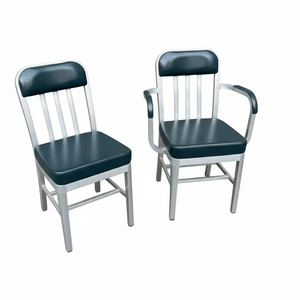 Sedia da pranzo in pelle Navy classica con struttura in alluminio moderno ed ecologico lucido per la casa soggiorno alberghi Cafs scuole - Product Image 3