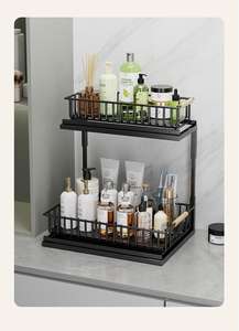 Étagère de rangement pour évier de cuisine, étagère multicouche multifonctionnelle, panier à épices, bois massif, acier au carbone, durable, moderne - Product Image 2