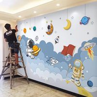Papier peint sur mesure, décoration murale pour chambre d'enfant, astronave et carte, art mural en soie
